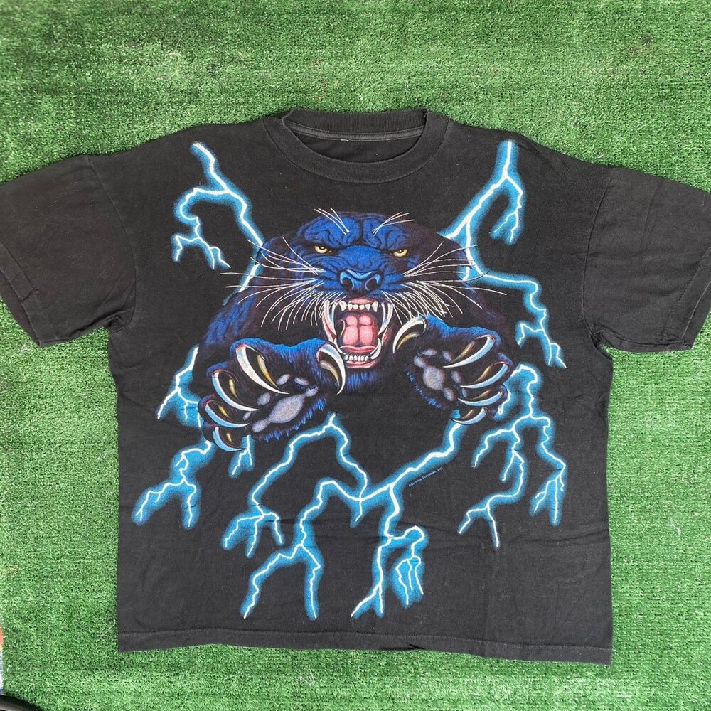 Vintage 90s American Thunder Black Panther T-Shirt Single Stitch Black L Grunge